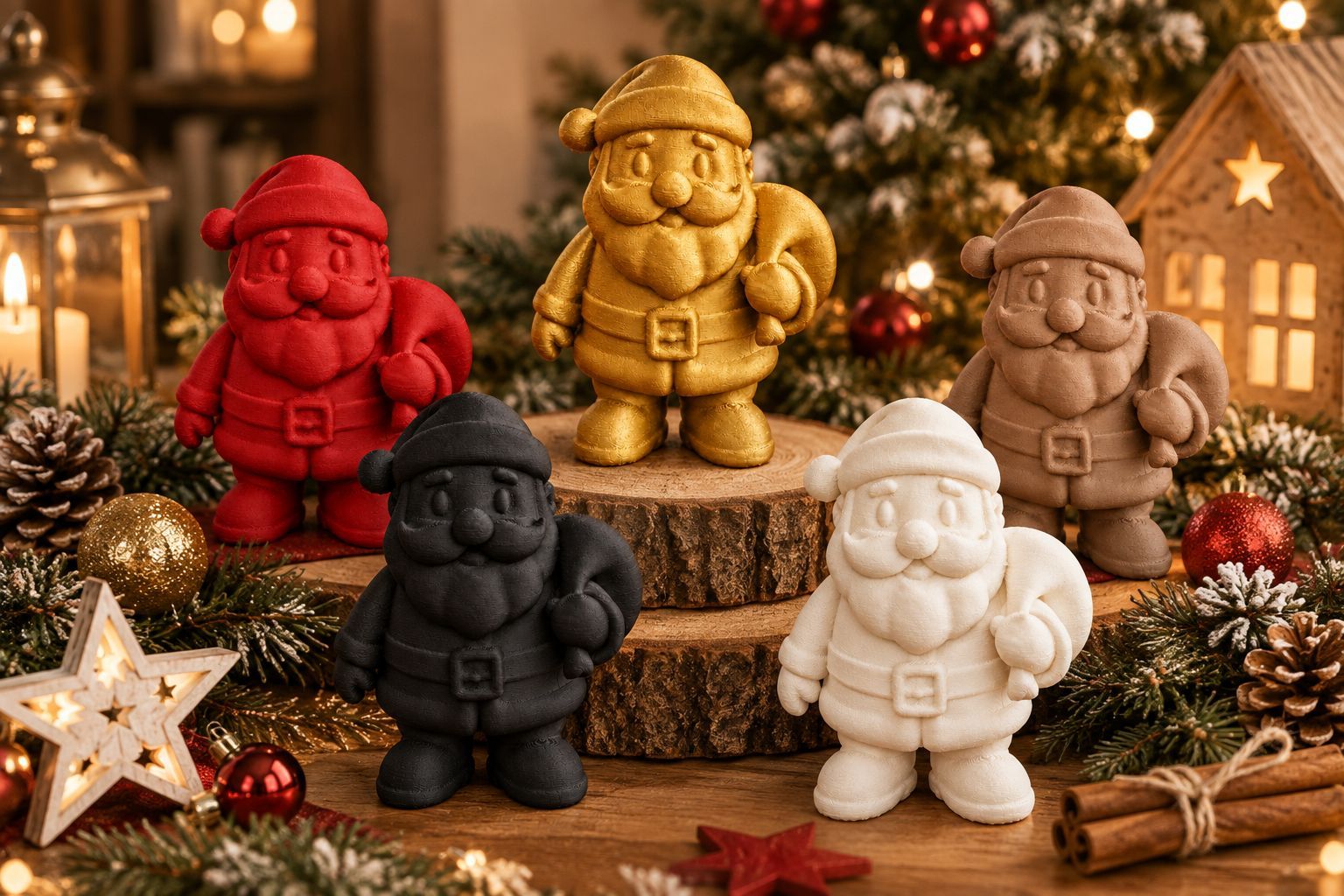 2er Set Weihnachtsmann Figuren – 3D‑Druck – verschiedene Farben – Deko & Geschenkidee
