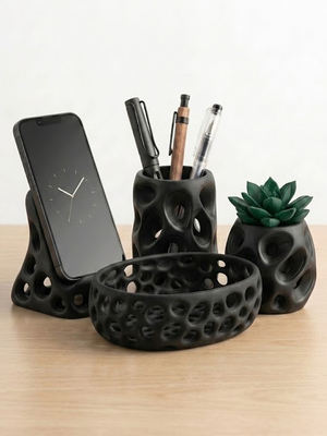 Modernes Voronoi Schreibtisch-Organizer-Set (4-teilig) – Farbe nach Wunsch
