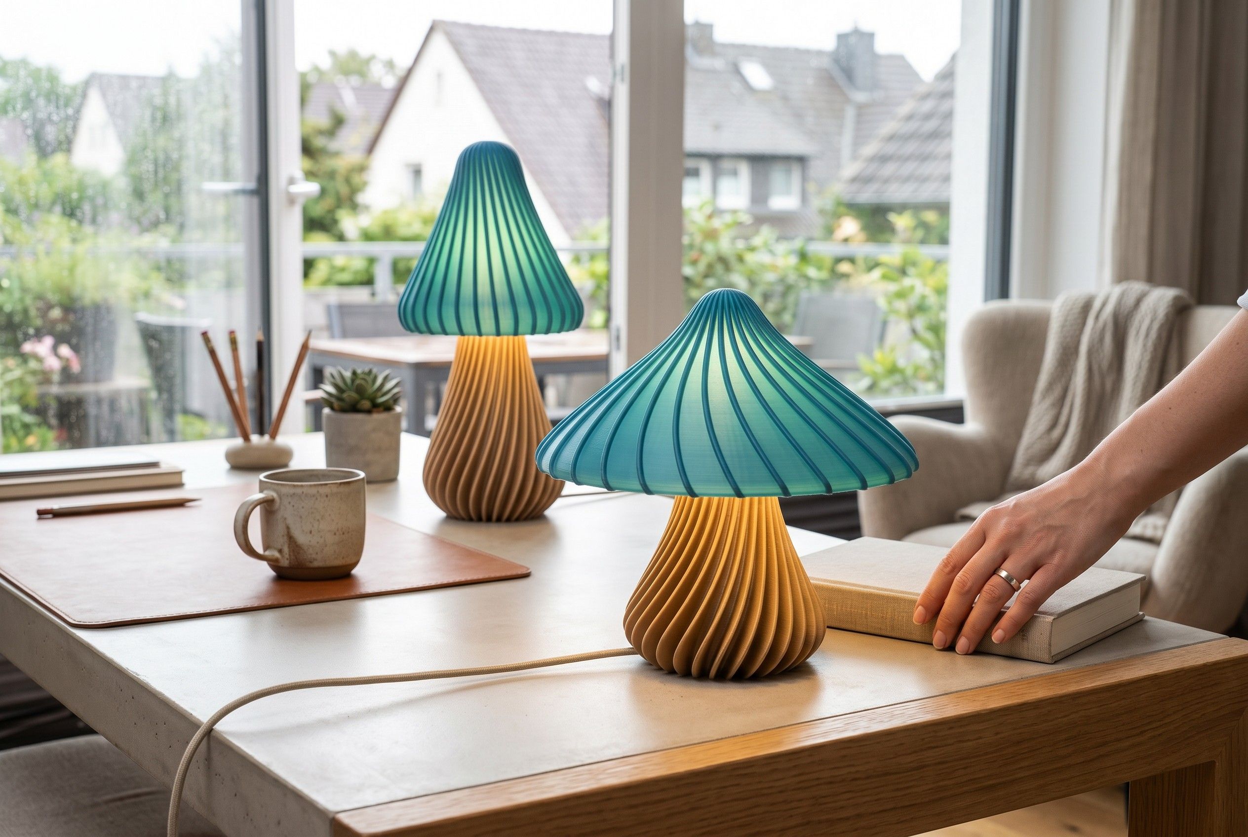 Retro Lampe - Pilz Tischlampe - Nachttischlampe - Minimalistische Wohndekoration - Blau – 3D gedrucktes Dekoration & Wohnen aus PLA