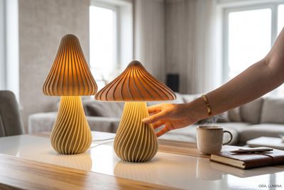 Retro Lampe - Pilz Tischlampe - Nachttischlampe - Minimalistische Wohndekoration - Beige – 3D gedrucktes Kunst & Design aus PLA
