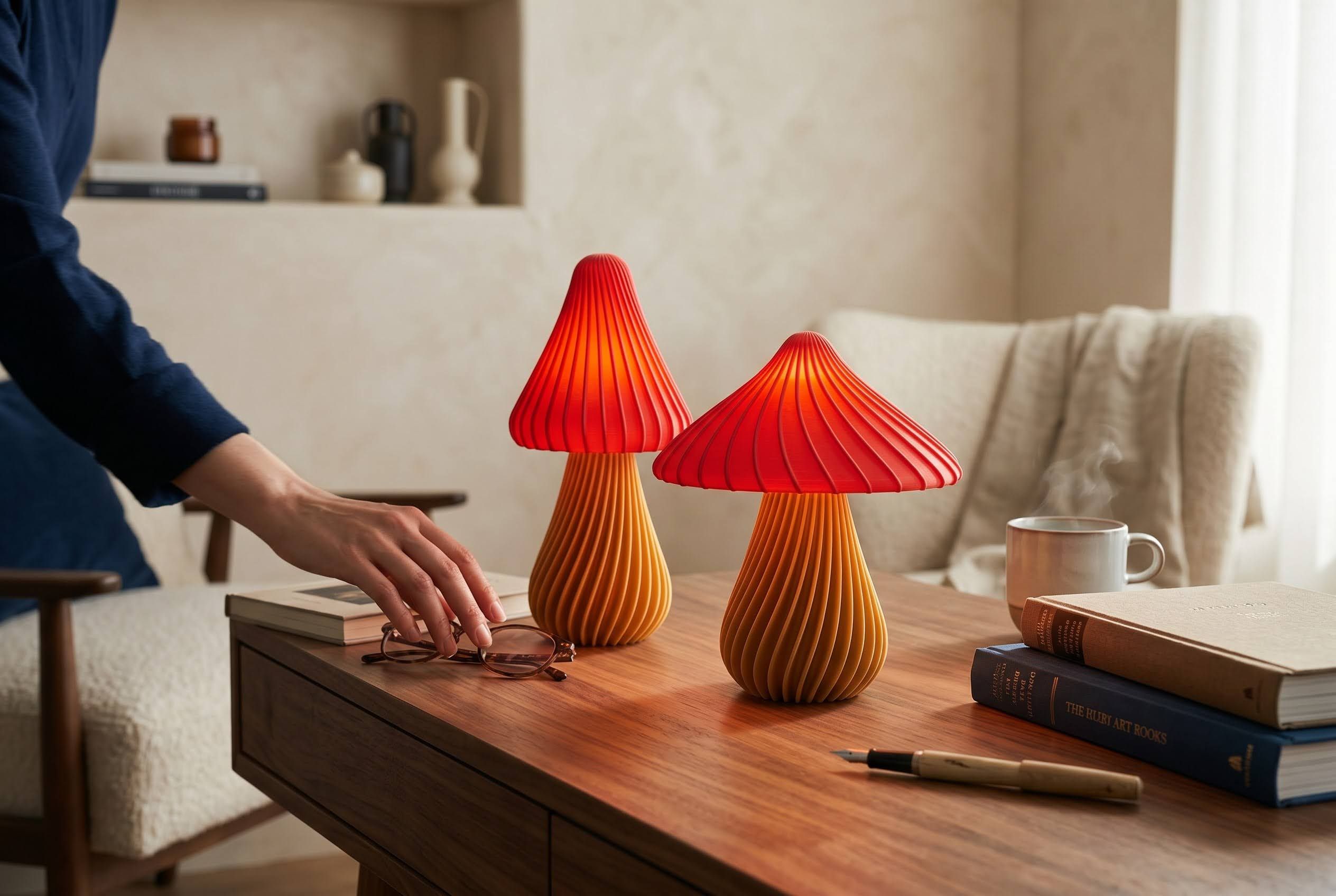 Retro Lampe - Pilz Tischlampe - Nachttischlampe - Minimalistische Wohndekoration - Rot – 3D gedrucktes Dekoration & Wohnen aus PLA