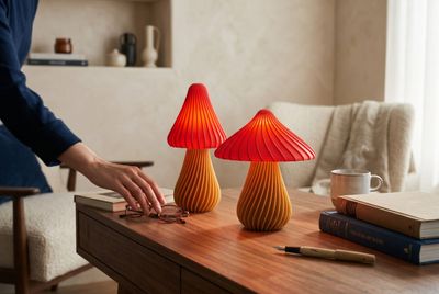 Retro Lampe - Pilz Tischlampe - Nachttischlampe - Minimalistische Wohndekoration - Rot – 3D gedrucktes Dekoration & Wohnen aus PLA