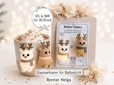 Leuchtendes Rentier Helga | Glasmarkierer Tassenanhänger | Gastgeschenk Weihnachten Wichteln | Renti