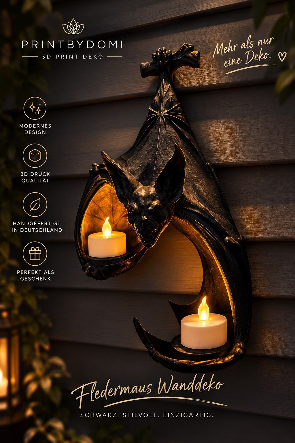 Fledermaus LED Wand-Teelichthalter – Stimmungsvolle Halloween-Deko